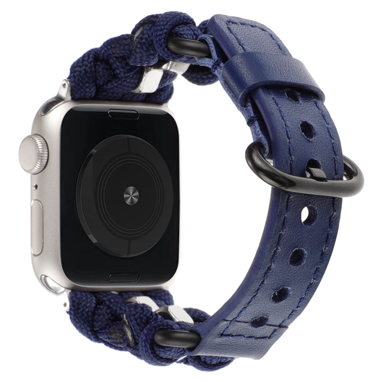 For Apple Watch Ultra 49mm Paracord Genuine Leather Watch Band(Royal Blue) by bashfashion