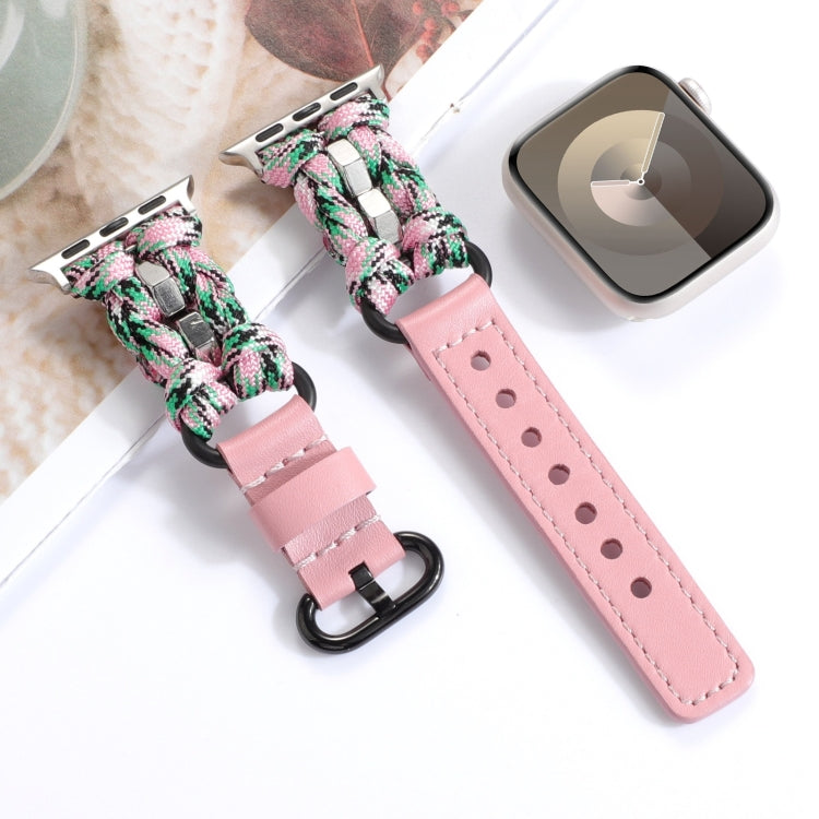 For Apple Watch Ultra 49mm Paracord Genuine Leather Watch Band(Pink Camo) by bashfashion