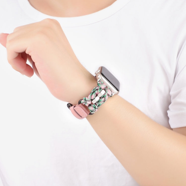 For Apple Watch Ultra 49mm Paracord Genuine Leather Watch Band(Pink Camo) by bashfashion