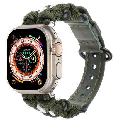 For Apple Watch Ultra 49mm Paracord Genuine Leather Watch Band(Army Green) by bashfashion