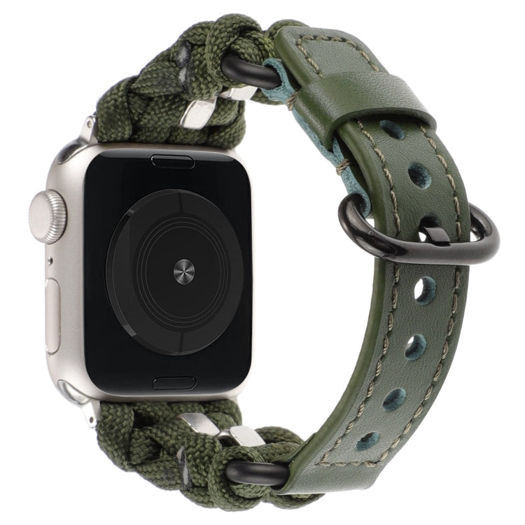 For Apple Watch Ultra 49mm Paracord Genuine Leather Watch Band(Army Green) by bashfashion