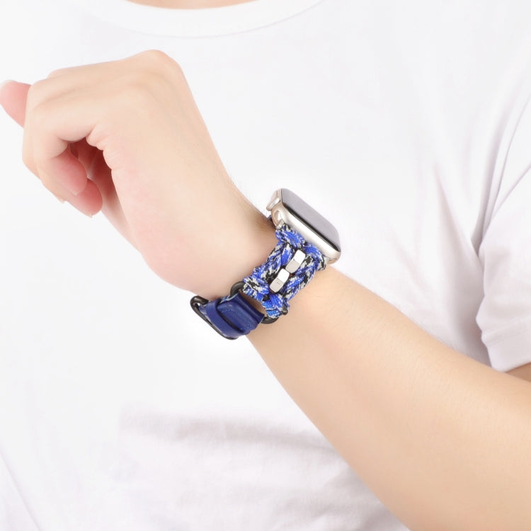 For Apple Watch Ultra 49mm Paracord Genuine Leather Watch Band(Blue Camo) by bashfashion