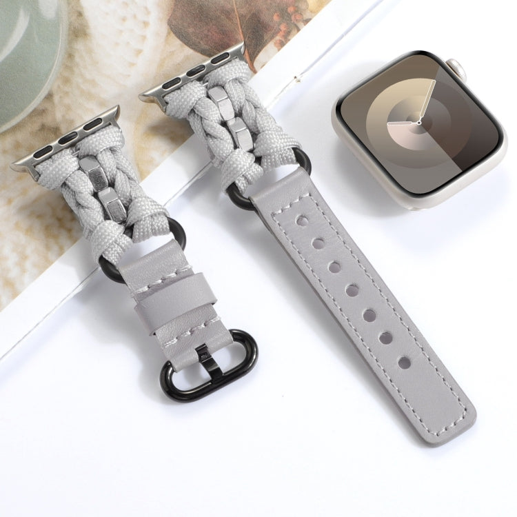 For Apple Watch SE 40mm Paracord Genuine Leather Watch Band(Grey) by bashfashion