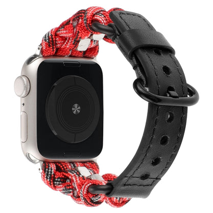 For Apple Watch Series 6 40mm Paracord Genuine Leather Watch Band(Black Red Camo) by bashfashion