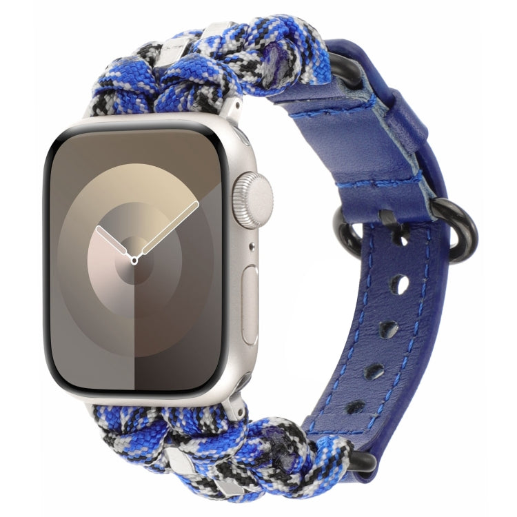 For Apple Watch Series 6 40mm Paracord Genuine Leather Watch Band(Blue Camo) by bashfashion