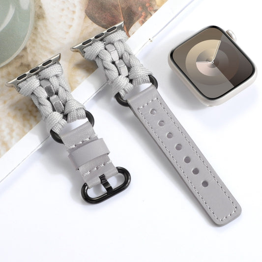 For Apple Watch Series 5 40mm Paracord Genuine Leather Watch Band(Grey) by bashfashion
