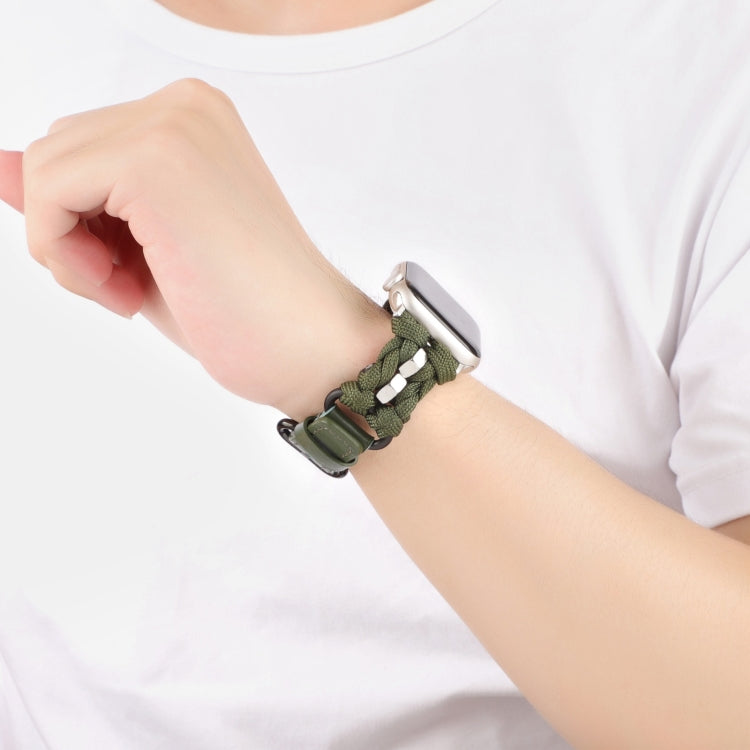 For Apple Watch Series 3 42mm Paracord Genuine Leather Watch Band(Army Green) by bashfashion