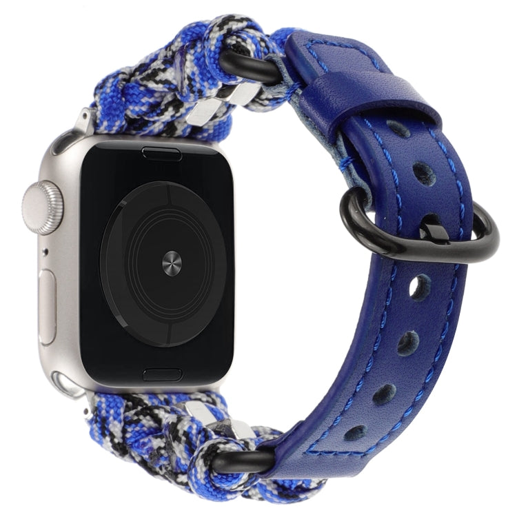 For Apple Watch 42mm Paracord Genuine Leather Watch Band(Blue Camo) by bashfashion