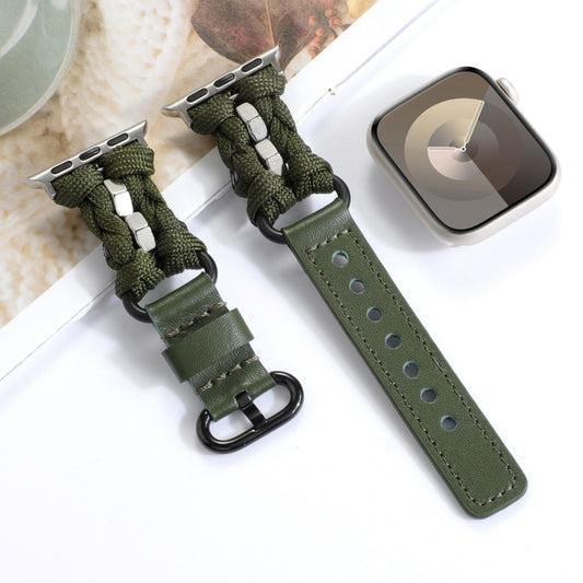 For Apple Watch 38mm Paracord Genuine Leather Watch Band(Army Green) by bashfashion