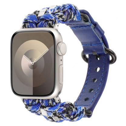 For Apple Watch 38mm Paracord Genuine Leather Watch Band(Blue Camo) by bashfashion
