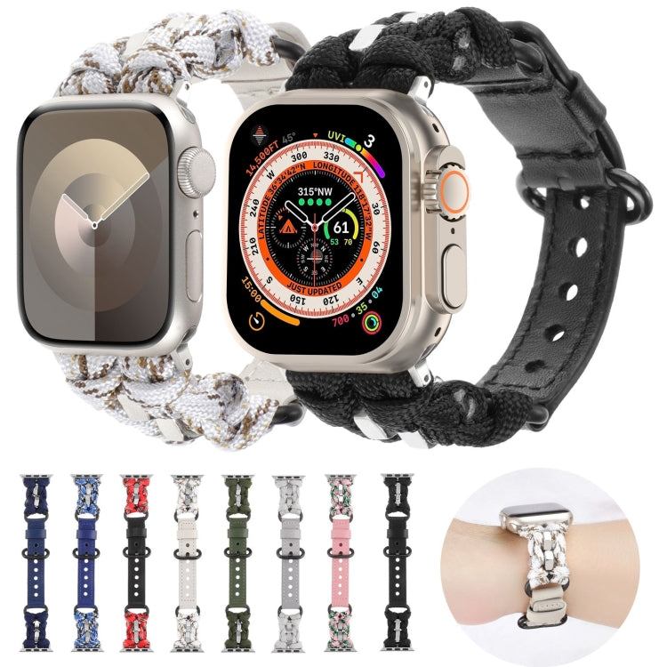 For Apple Watch Ultra 2 49mm Paracord Genuine Leather Watch Band(Black) by bashfashion