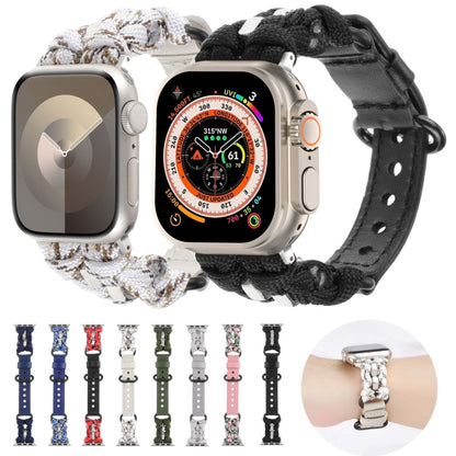 For Apple Watch Ultra 2 49mm Paracord Genuine Leather Watch Band(Black) by bashfashion