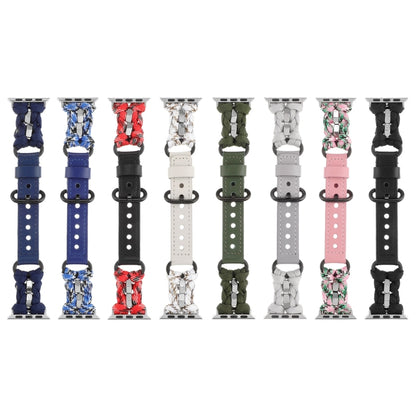 For Apple Watch Series 8 45mm Paracord Genuine Leather Watch Band(Grey) by bashfashion