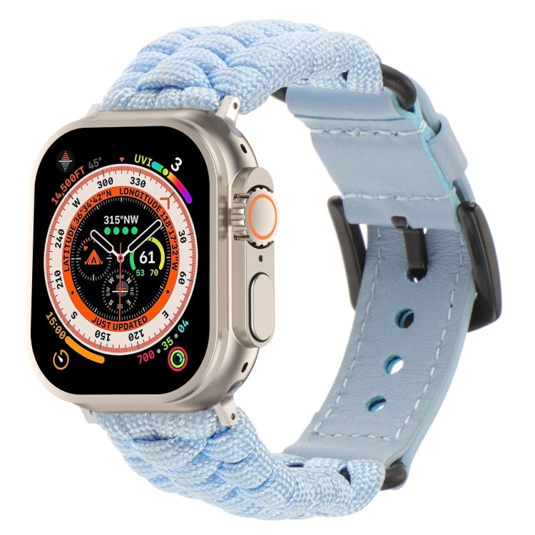 For Apple Watch Ultra 2 49mm Plain Paracord Genuine Leather Watch Band(Baby Blue) by bashfashion