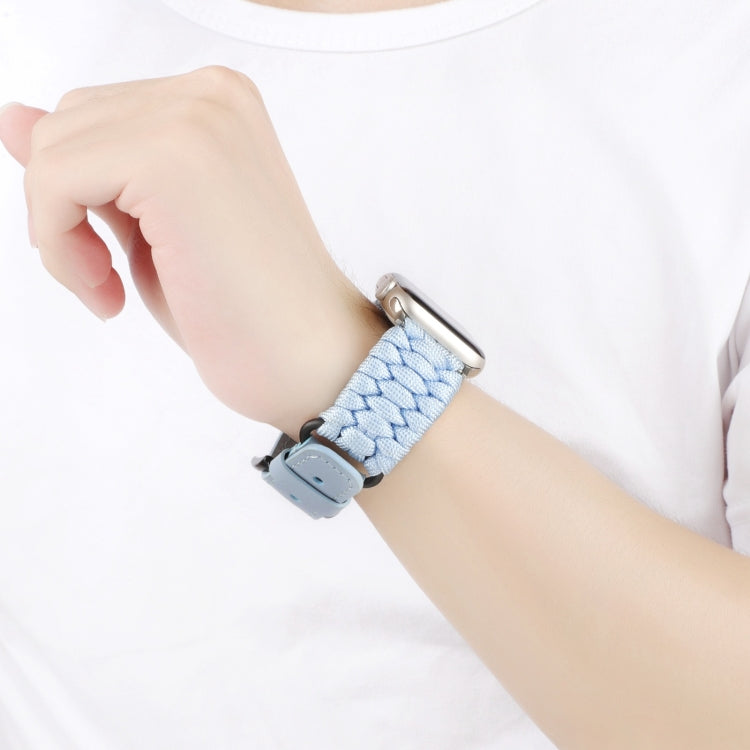 For Apple Watch Ultra 2 49mm Plain Paracord Genuine Leather Watch Band(Baby Blue) by bashfashion