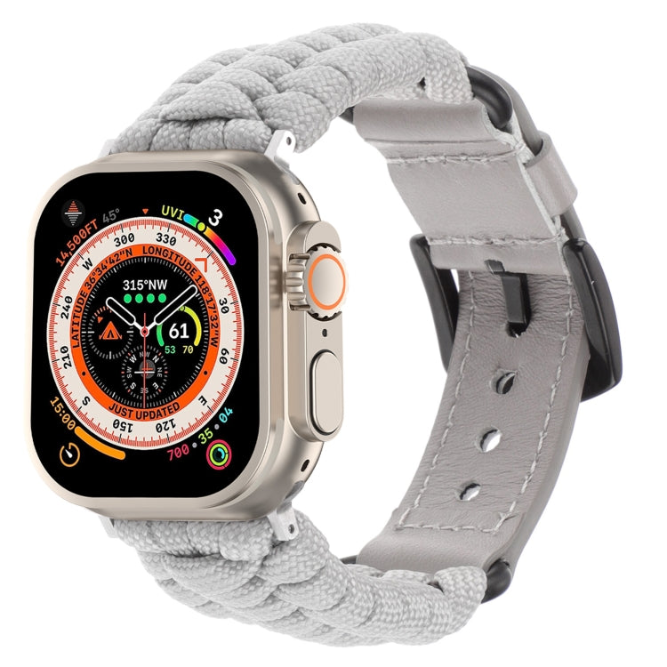For Apple Watch Ultra 2 49mm Plain Paracord Genuine Leather Watch Band(Grey) by bashfashion