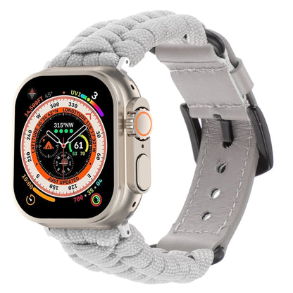 For Apple Watch Ultra 2 49mm Plain Paracord Genuine Leather Watch Band(Grey) by bashfashion