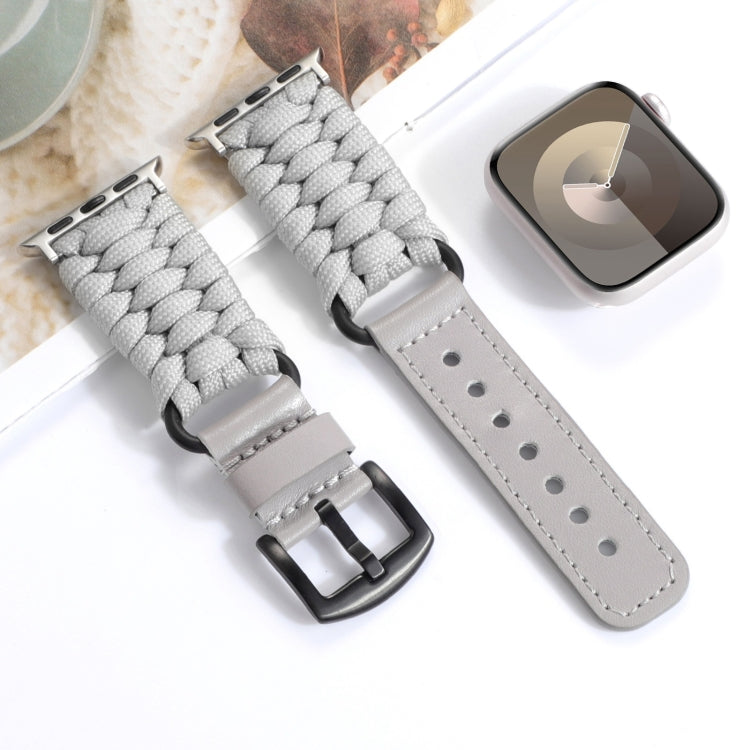 For Apple Watch Ultra 2 49mm Plain Paracord Genuine Leather Watch Band(Grey) by bashfashion
