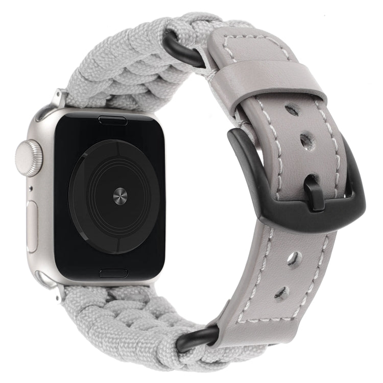 For Apple Watch Ultra 2 49mm Plain Paracord Genuine Leather Watch Band(Grey) by bashfashion