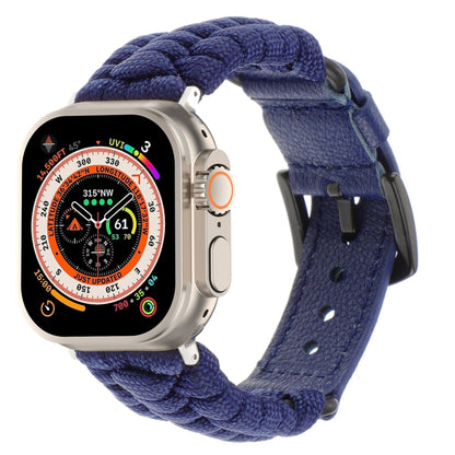 For Apple Watch Ultra 2 49mm Plain Paracord Genuine Leather Watch Band(Royal Blue) by bashfashion