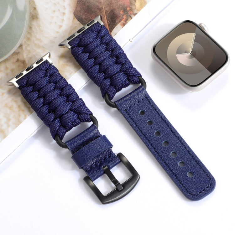 For Apple Watch Ultra 2 49mm Plain Paracord Genuine Leather Watch Band(Royal Blue) by bashfashion