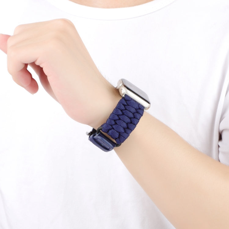 For Apple Watch Ultra 2 49mm Plain Paracord Genuine Leather Watch Band(Royal Blue) by bashfashion