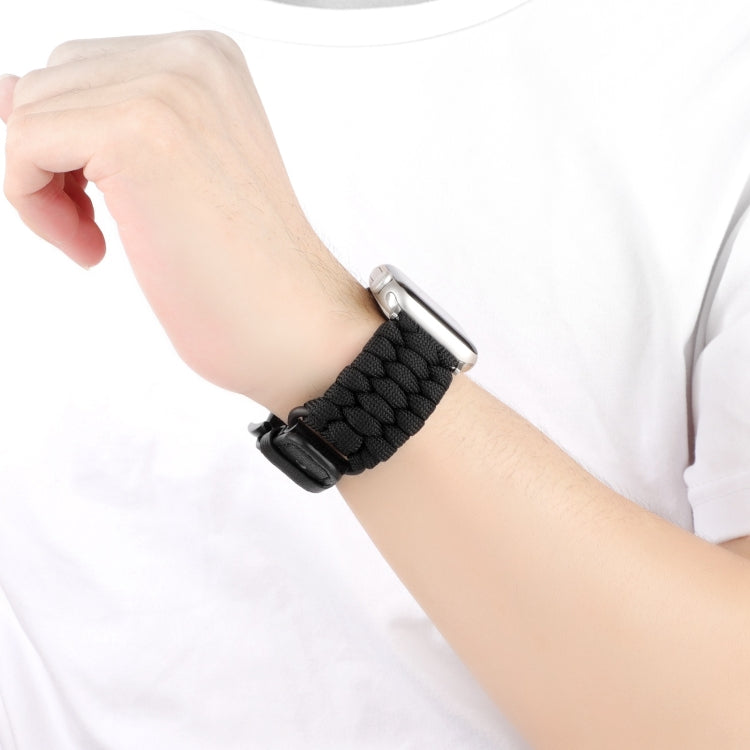 For Apple Watch Ultra 2 49mm Plain Paracord Genuine Leather Watch Band(Black) by bashfashion
