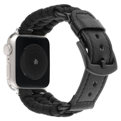 For Apple Watch Ultra 2 49mm Plain Paracord Genuine Leather Watch Band(Black) by bashfashion