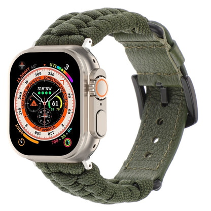 For Apple Watch Ultra 2 49mm Plain Paracord Genuine Leather Watch Band(Army Green) by bashfashion