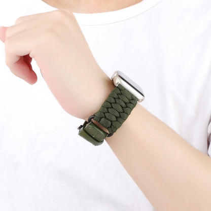For Apple Watch Ultra 2 49mm Plain Paracord Genuine Leather Watch Band(Army Green) by bashfashion