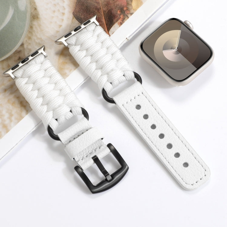 For Apple Watch Series 9 45mm Plain Paracord Genuine Leather Watch Band(White) by bashfashion