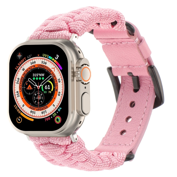 For Apple Watch Ultra 49mm Plain Paracord Genuine Leather Watch Band(Pink) by bashfashion