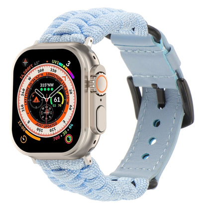 For Apple Watch Ultra 49mm Plain Paracord Genuine Leather Watch Band(Baby Blue) by bashfashion