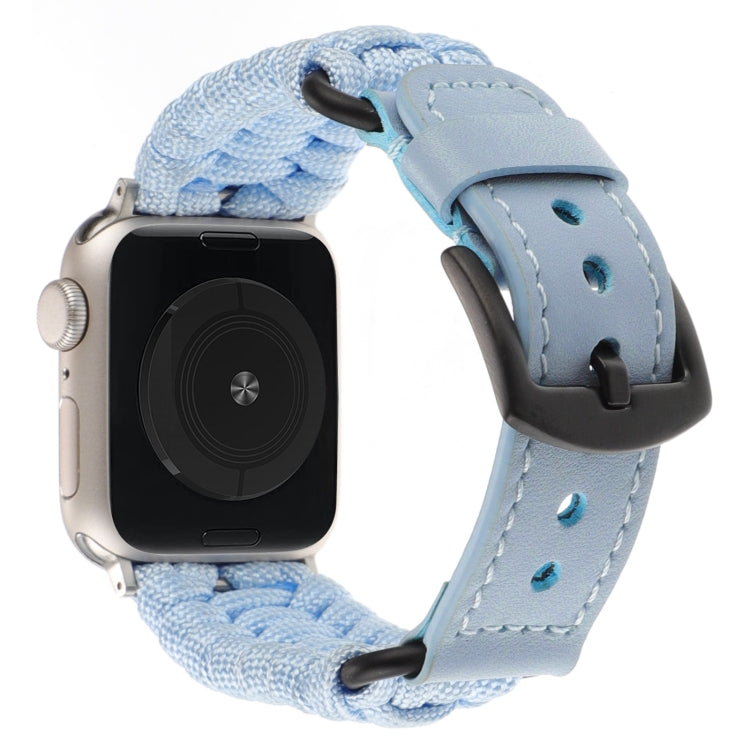 For Apple Watch Ultra 49mm Plain Paracord Genuine Leather Watch Band(Baby Blue) by bashfashion