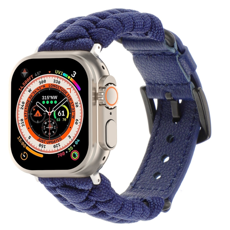 For Apple Watch Ultra 49mm Plain Paracord Genuine Leather Watch Band(Royal Blue) by bashfashion