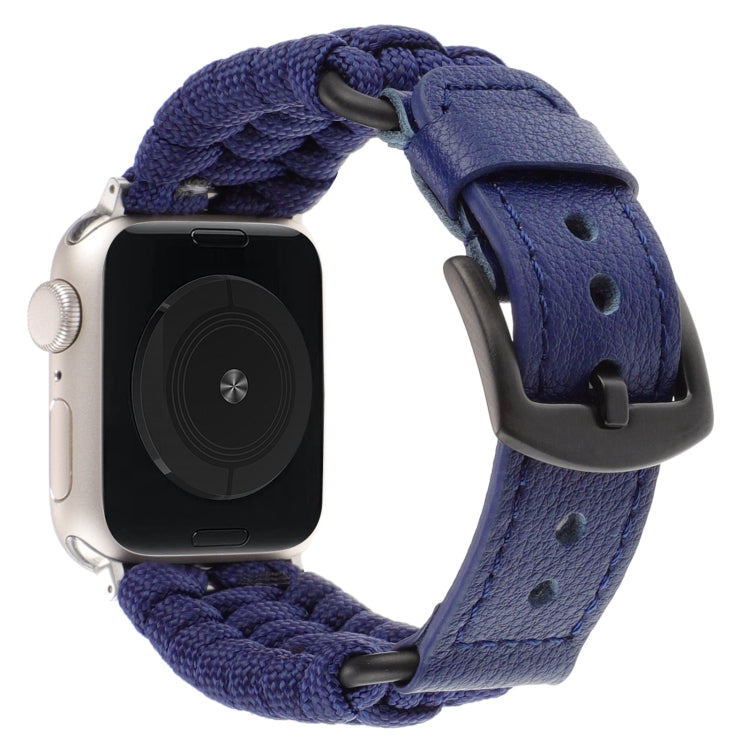 For Apple Watch Ultra 49mm Plain Paracord Genuine Leather Watch Band(Royal Blue) by bashfashion