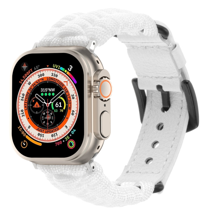 For Apple Watch Ultra 49mm Plain Paracord Genuine Leather Watch Band(White) by bashfashion