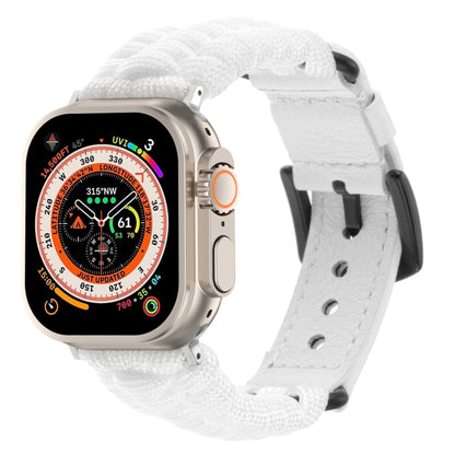 For Apple Watch Ultra 49mm Plain Paracord Genuine Leather Watch Band(White) by bashfashion