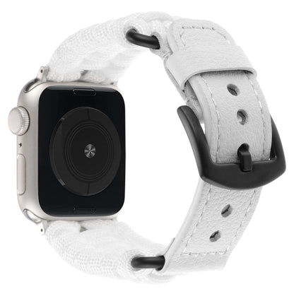 For Apple Watch Ultra 49mm Plain Paracord Genuine Leather Watch Band(White) by bashfashion