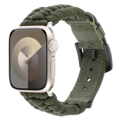For Apple Watch Series 8 45mm Plain Paracord Genuine Leather Watch Band(Army Green) by bashfashion