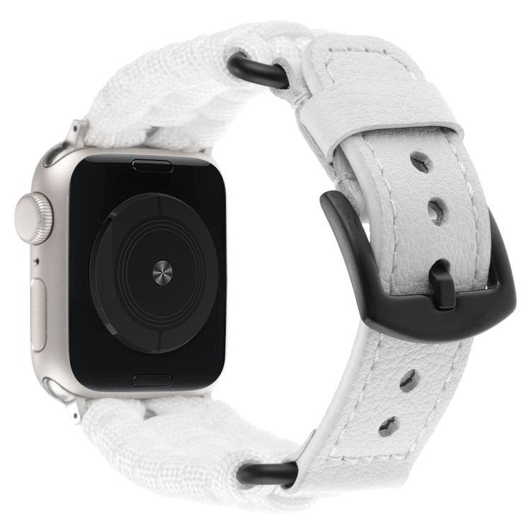 For Apple Watch Series 8 45mm Plain Paracord Genuine Leather Watch Band(White) by bashfashion