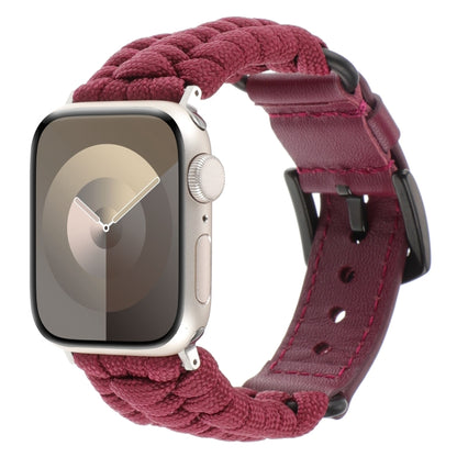 For Apple Watch SE 2022 40mm Plain Paracord Genuine Leather Watch Band(Wine Red) by bashfashion
