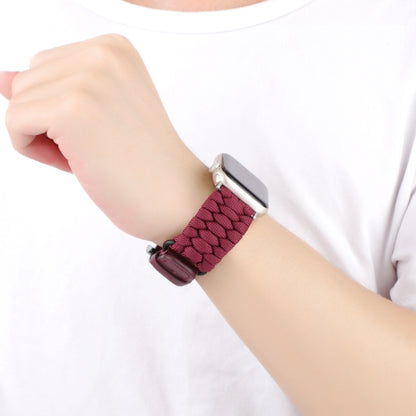 For Apple Watch SE 2022 40mm Plain Paracord Genuine Leather Watch Band(Wine Red) by bashfashion