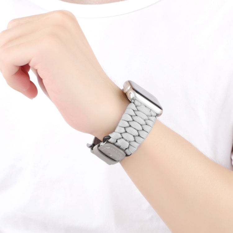 For Apple Watch Series 7 41mm Plain Paracord Genuine Leather Watch Band(Grey) by bashfashion