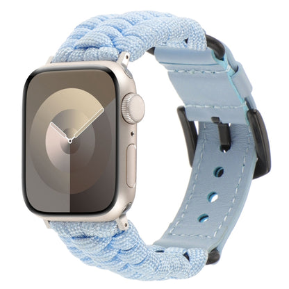 For Apple Watch Series 7 45mm Plain Paracord Genuine Leather Watch Band(Baby Blue) by bashfashion
