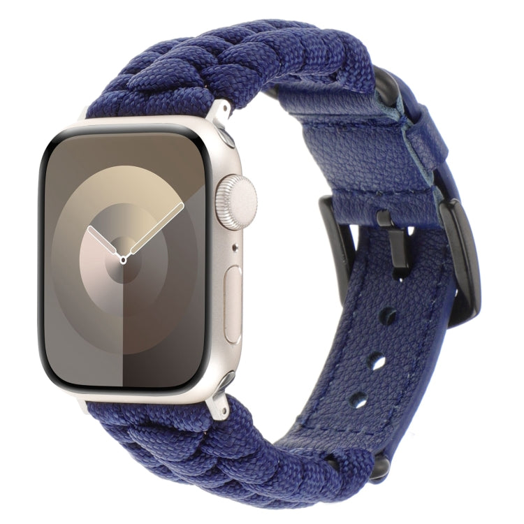 For Apple Watch Series 6 44mm Plain Paracord Genuine Leather Watch Band(Royal Blue) by bashfashion
