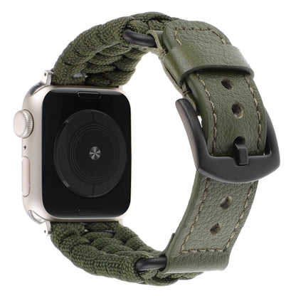 For Apple Watch Series 6 44mm Plain Paracord Genuine Leather Watch Band(Army Green) by bashfashion