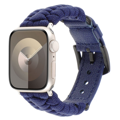 For Apple Watch Series 5 44mm Plain Paracord Genuine Leather Watch Band(Royal Blue) by bashfashion
