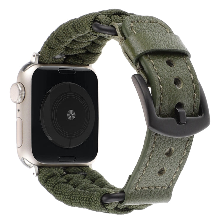For Apple Watch Series 5 44mm Plain Paracord Genuine Leather Watch Band(Army Green) by bashfashion