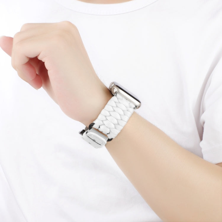For Apple Watch Series 4 44mm Plain Paracord Genuine Leather Watch Band(White) by bashfashion